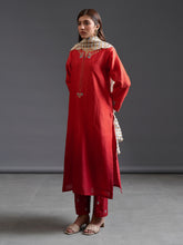 Red ombre hand embroidered silk chanderi kurta