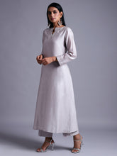 Light grey silk chanderi kurta with embroidery