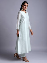 Pastel green silk chanderi kurta with  embroidery