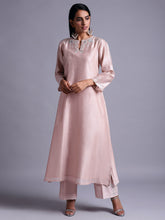 Old rose silk chanderi kurta with  embroidery