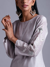 Light grey silk chanderi kurta with  embroidery