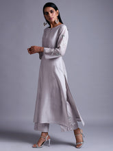 Light grey silk chanderi kurta with  embroidery