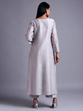 Light grey silk chanderi kurta with  embroidery