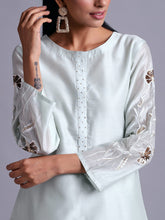 Pastel green silk chanderi kurta with  embroidery