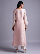 Old rose silk chanderi kurta with  embroidery