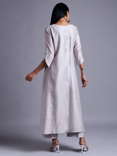 Light grey silk chanderi kurta with  embroidery
