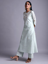 Pastel green silk chanderi kurta with  embroidery