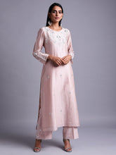 Old rose silk chanderi kurta with  embroidery