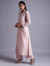 Old rose silk chanderi kurta with  embroidery