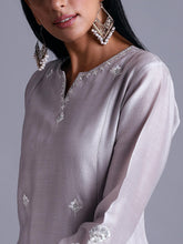 Light grey silk chanderi kurta with  embroidery