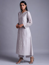 Light grey silk chanderi kurta with  embroidery