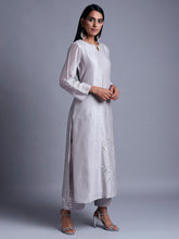 Light grey silk chanderi kurta with  embroidery