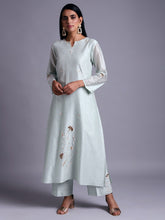 Pastel green silk chanderi kurta with  embroidery
