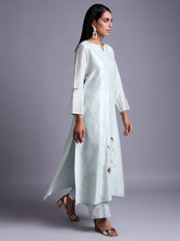 Pastel green silk chanderi kurta with  embroidery