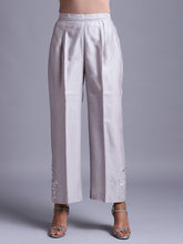 Light grey silk chanderi pant with  embroidery