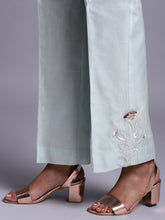 Pastel green silk chanderi pant with embroidery