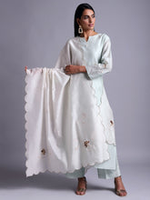 Off white  silk chanderi scalloped dupatta with  embroidery