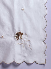 Off white  silk chanderi scalloped dupatta with  embroidery