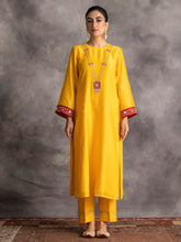 Yellow Silk chanderi kurta with hand embroidery