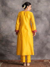 Yellow Silk chanderi kurta with hand embroidery