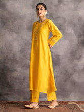 Yellow Silk chanderi kurta with hand embroidery