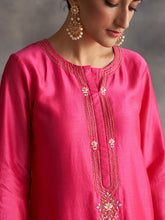 Fuchsia Silk chanderi kurta with hand embroidery