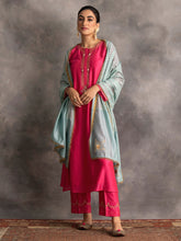 Blue chanderi embroidered dupatta with trims