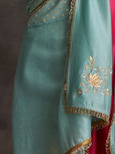 Blue chanderi embroidered dupatta with trims