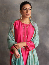 Fuchsia Silk chanderi kurta with hand embroidery