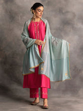 Blue chanderi embroidered dupatta with trims