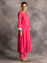 Fuchsia Silk chanderi kurta with hand embroidery