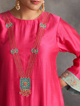 Fuchsia Silk chanderi kurta with hand embroidery