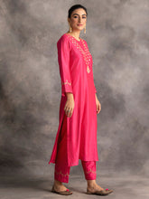 Fuchsia  Silk chanderi kurta with hand embroidery