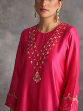 Fuchsia  Silk chanderi kurta with hand embroidery