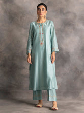 Blue Silk chanderi kurta with hand embroidery