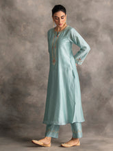 Blue Silk chanderi kurta with hand embroidery