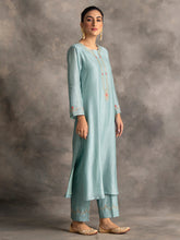 Blue Silk chanderi kurta with hand embroidery