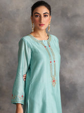 Blue Silk chanderi kurta with hand embroidery