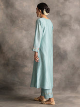 Blue Silk chanderi kurta with hand embroidery
