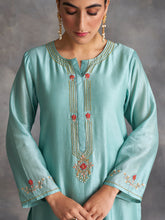 Blue Silk chanderi kurta with hand embroidery