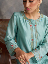 Blue Silk chanderi kurta with hand embroidery