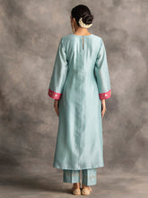 Blue Silk chanderi kurta with hand embroidery