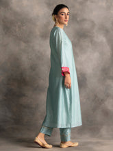 Blue Silk chanderi kurta with hand embroidery