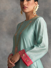 Blue Silk chanderi kurta with hand embroidery