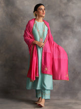 Fuchsia chanderi embroidered dupatta with trims