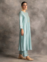 Blue Silk chanderi kurta with hand embroidery