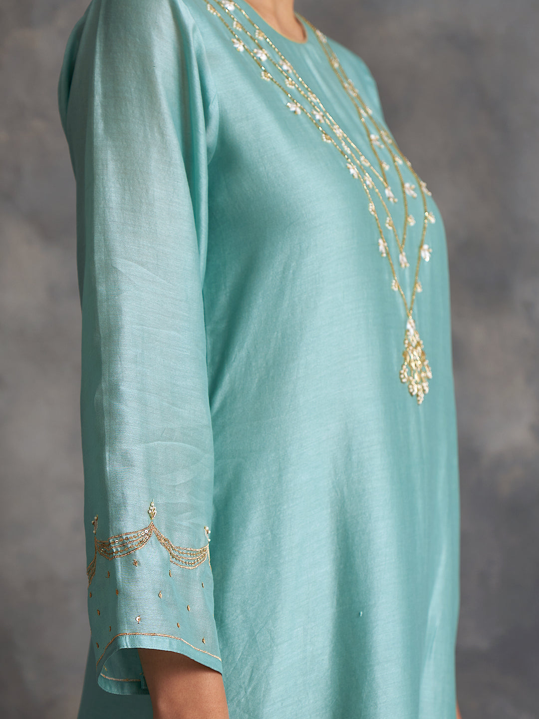 Blue Silk chanderi kurta with hand embroidery – Anantaalife