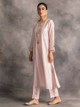Pastel Pink Silk chanderi kurta with hand embroidery