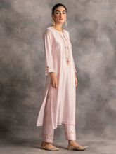 Pastel Pink Silk chanderi kurta with hand embroidery