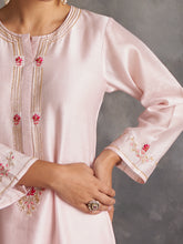 Pastel Pink Silk chanderi kurta with hand embroidery